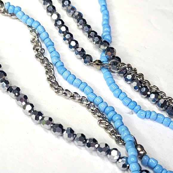 Silver Multi Chain Multi Media Cross Necklace and Earrings Set - Picture 5 of 9